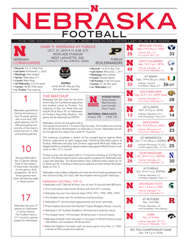 FOOTBALL FIVE-TIME NATIONAL CHAMPIONS • MOST WINS in the Nation LAST 40, 50 & 60 YEARS GAME 9: NEBRASKA at PURDUE Brigham Young Sept