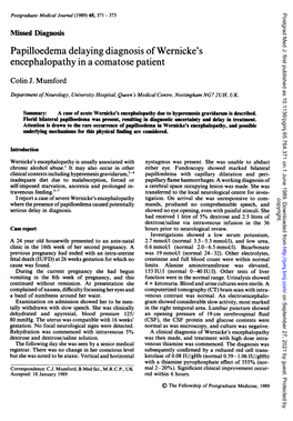 Papilloedema Delaying Diagnosis of Wernicke's Encephalopathy in a Comatose Patient