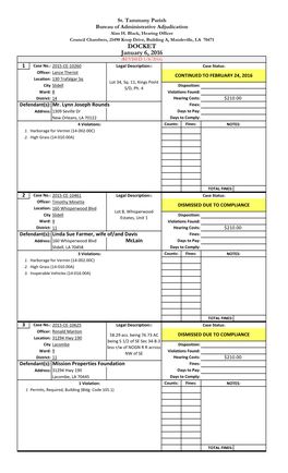 DOCKET January 6, 2016