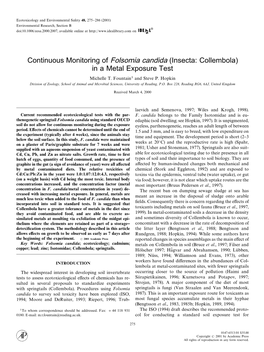 Continuous Monitoring of Folsomia Candida (Insecta: Collembola) in a Metal Exposure Test Michelle T