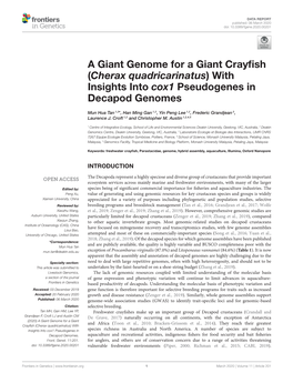 Cherax Quadricarinatus) with Insights Into Cox1 Pseudogenes in Decapod Genomes