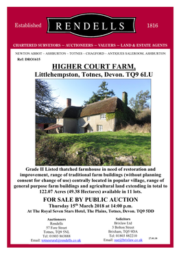 HIGHER COURT FARM, Littlehempston, Totnes, Devon