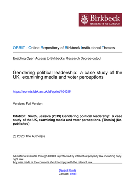 Gendering Political Leadership: a Case Study of the UK, Examining Media and Voter Perceptions