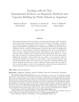 Experimental Evidence on Diagnostic Feedback and Capacity Building for Public Schools in Argentina∗