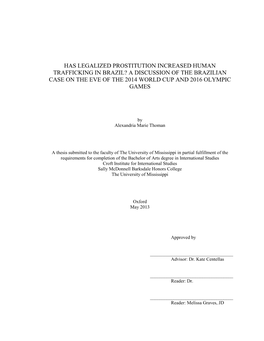 Has Legalized Prostitution Increased Human Trafficking in Brazil? a Discussion of the Brazilian Case on the Eve of the 2014 World Cup and 2016 Olympic Games