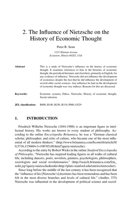 2. the Influence of Nietzsche on the History of Economic Thought