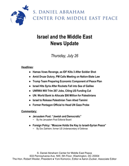 Israel and the Middle East News Update