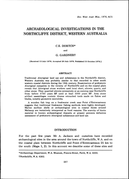 Archaeological Investigations in the Northcliffe District, Western Australia