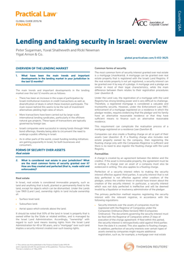 Lending and Taking Security in Israel: Overview Peter Sugarman, Yuval Shalheveth and Ricki Newman Yigal Arnon & Co