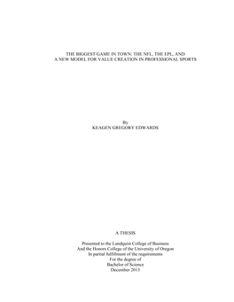 The Biggest Game in Town: the Nfl, the Epl, and a New Model for Value Creation in Professional Sports