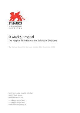 St Mark's Hospital, a Continuous Tradition Since 1837