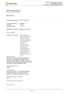 USP8 Blocking Peptide Catalog # Pbv10514b