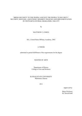 Security, Refugee, and Ethnic Minority Policies and Implementation in Vietnam’S Central Highlands, 1968-1975