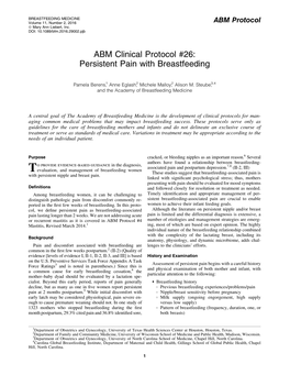 ABM Clinical Protocol #26: Persistent Pain with Breastfeeding