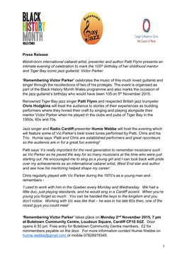 Remembering Vic Parker. Press Release