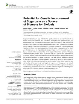 Potential for Genetic Improvement of Sugarcane As a Source of Biomass for Biofuels