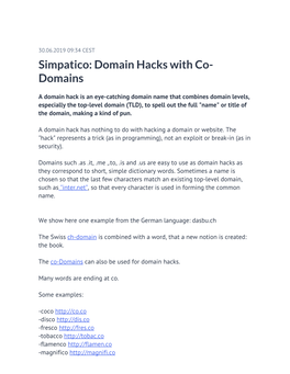 Simpatico: Domain Hacks with Co-Domains