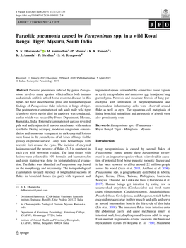 Parasitic Pneumonia Caused by Paragonimus Spp. in a Wild Royal Bengal Tiger, Mysuru, South India