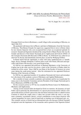 AAPP | Atti Della Accademia Peloritana Dei Pericolanti Classe Di Scienze Fisiche, Matematiche E Naturali ISSN 1825-1242