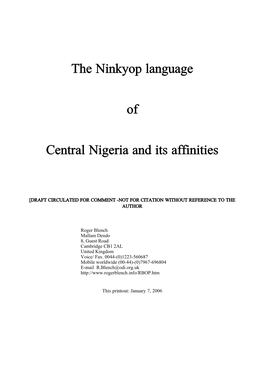 The Ninkyop Language of Central Nigeria and Its Affinities