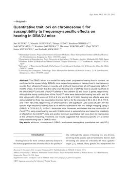 Quantitative Trait Loci on Chromosome 5 for Susceptibility to Frequency-Specific Effects on Hearing in DBA/2J Mice