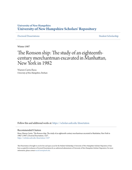 The Ronson Ship: the Study of an Eighteenth-Century Merchantman