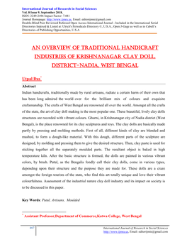 An Overview of Traditional Handicraft Industries of Krishnanagar Clay Doll, District-Nadia, West Bengal