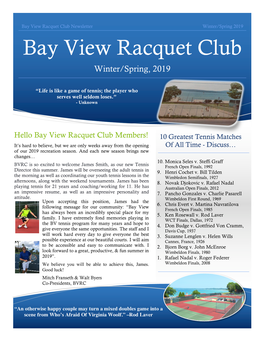 Bay View Racquet Club Newsletter Winter/Spring 2019