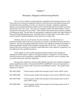 Chapter 5 Monopoly, Oligopoly and Increasing Returns