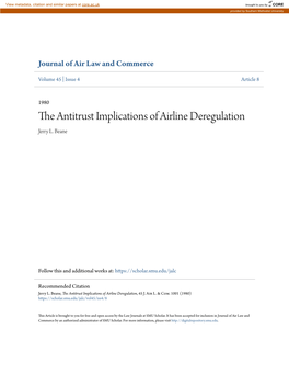 The Antitrust Implications of Airline Deregulation Jerry L