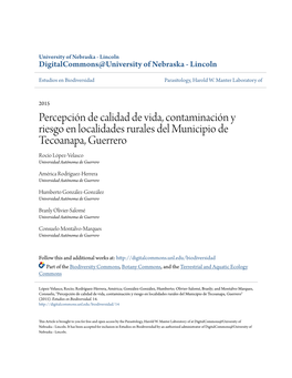 Percepción De Calidad De Vida, Contaminación Y Riesgo En Localidades Rurales Del Municipio De Tecoanapa, Guerrero Rocío López-Velasco Universidad Autónoma De Guerrero