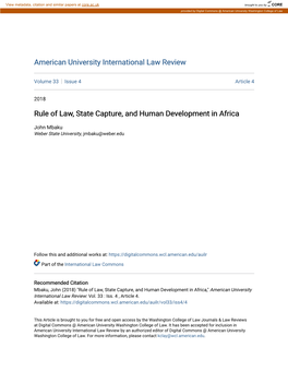 Rule of Law, State Capture, and Human Development in Africa