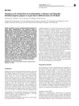 REVIEW Megakaryocytic Dysfunction in Myelodysplastic Syndromes And