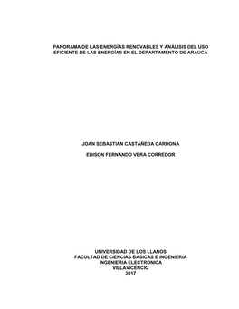 Panorama De Las Energías Renovables Y Análisis Del Uso Eficiente De Las Energías En El Departamento De Arauca