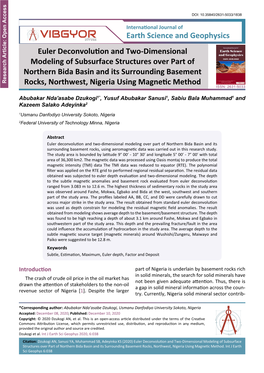 Euler Deconvolution and Two-Dimensional Modeling of Subsurface © 2020 Dzukogi AN, Et Al