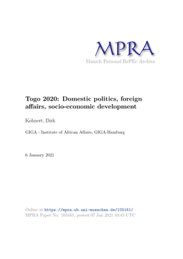 Togo 2020: Domestic Politics, Foreign Affairs, Socio-Economic Development