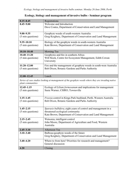 Proceedings of the Ecology, Biology and Management of Invasive Bulbs