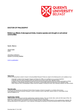 DOCTOR of PHILOSOPHY Bottom-Up Effects of Aboveground Biota, Invasive Species and Drought on Soil Animal Communities Ilardi