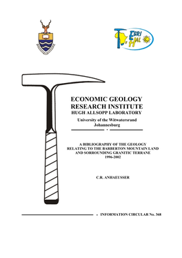 ECONOMIC GEOLOGY RESEARCH INSTITUTE HUGH ALLSOPP LABORATORY University of the Witwatersrand Johannesburg 