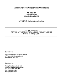 Application for a Liquor Primary License At: Helijet
