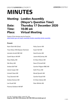 Minutes Document for London Assembly (Mayor's