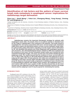 Identification of Risk Factors and the Pattern of Lower Cervical Lymph Node Metastasis in Esophageal Cancer: Implications for Radiotherapy Target Delineation