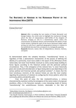 The Rhetorics of Heroism in the Romanian Poetry of the Independence War (1877)