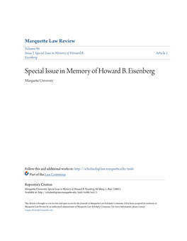 Special Issue in Memory of Howard B. Eisenberg Marquette University