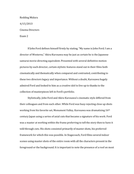 Cinema Directors Exam Essay #2