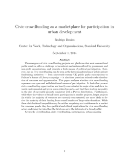 Civic Crowdfunding As a Marketplace for Participation in Urban Development