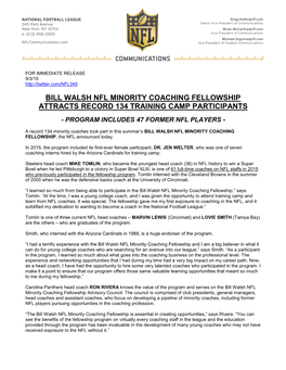 Bill Walsh Nfl Minority Coaching Fellowship Attracts Record 134 Training Camp Participants