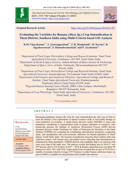 Crop Intensification in Theni District, Southern India Using Multi-Criteria Based GIS Analysis