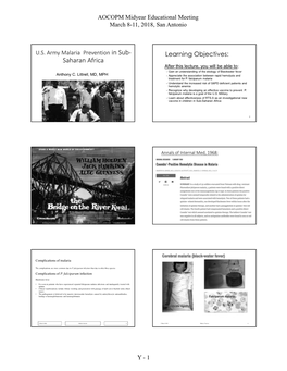 Saharan Africa After This Lecture, You Will Be Able To: • Gain an Understanding of the Etiology of Blackwater Fever Anthony C