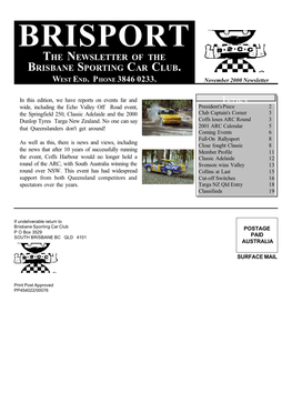 Brisport the Newsletter of the Brisbane Sporting Car Club